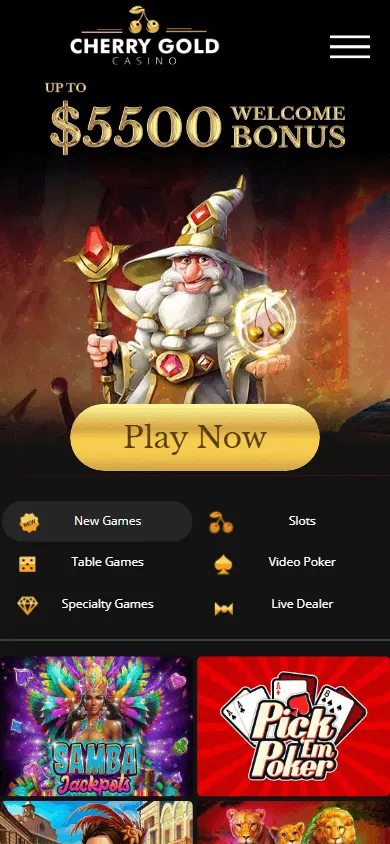 Cherry Gold Casino home screen on mobile