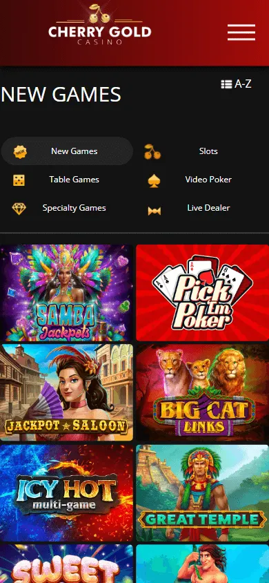 Cherry Gold Casino games screen on mobile