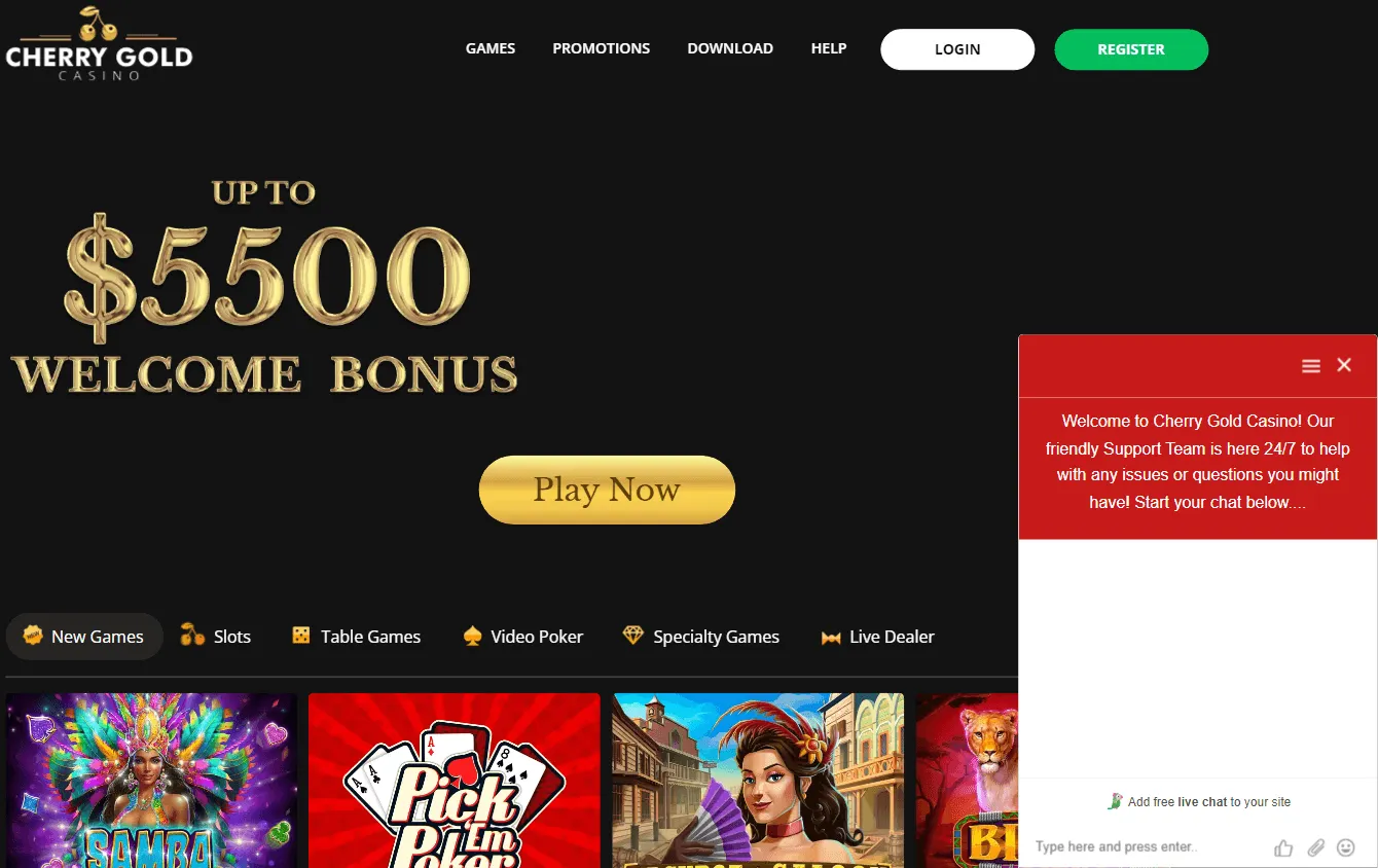 Cherry Gold Casino home screen on desktop