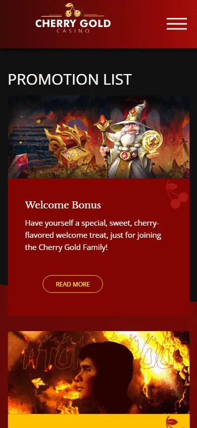 Cherry Gold Casino promotions screen on mobile
